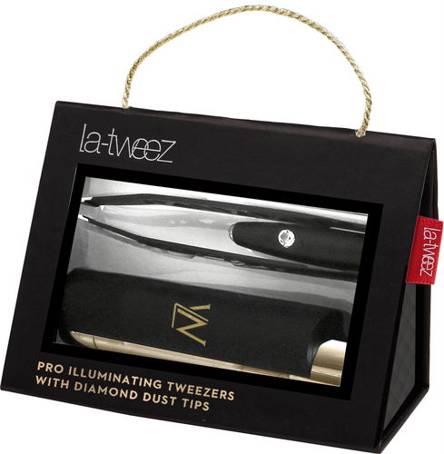 LA-TWEEZ Pro Illuminating Tweezers & Mirrored Carry Case With Diamond Dust Tips Black - Pinzeta - Hlavní obrázek