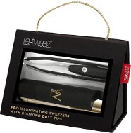 LA-TWEEZ Pre Illuminating Tweezers & Mirrored Carry Case With Diamond Dust Tips Black - Pinzeta