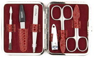 GLOBOS Ladies leather manicure 1485-86 red with snakeskin pattern - Manicure Set