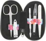 GLOBOS Travel leather manicure set 1173-86 white with flowers - Manicure Set