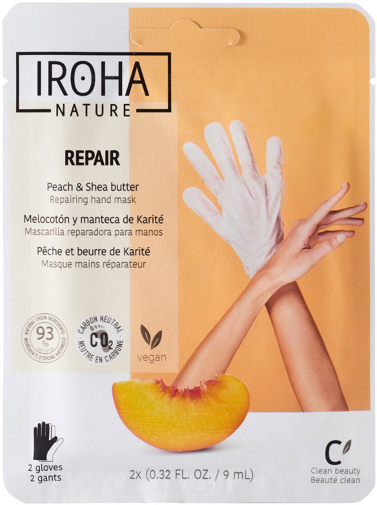 IROHA NATURE Peach & Shea Butter kézmaszk, 2 × 9 ml