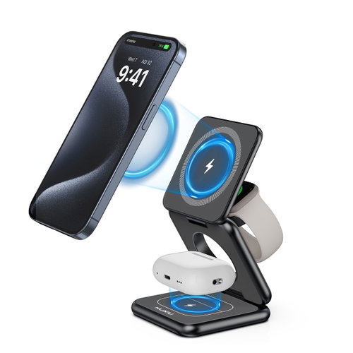 Kuxiu X40 3-in-1 MagSafe Foldable Charging Stand - Black - Wireless Charger - Main image