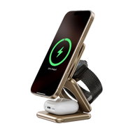 Kuxiu X40Q Qi2 Certified 3-in-1 MagSafe Foldable Charging Stand - Desert Titanium - Wireless Charger