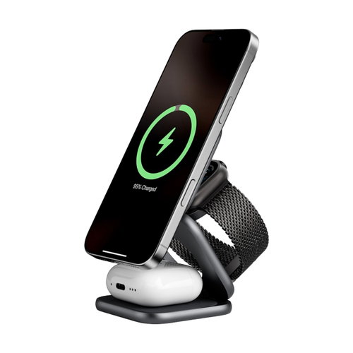 Kuxiu X40 Turbo Qi2.2 Certified 25W 3-in-1 MagSafe Foldable Wireless Charging Stand - Gray - Wireless Charger - Main image