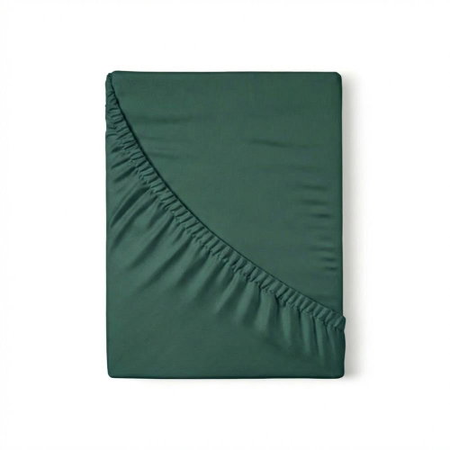 Kvalitex satin fitted sheet 200 × 200 cm, dark green - Bedsheet - Main image