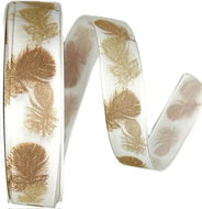 GOLDINA Cotton ribbon FEATHER feather print white 0721 - Ribbon