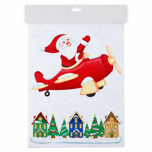 LAALU Window Sticker with Santa in an Aeroplane 40cm - Christmas Decoration - Main image