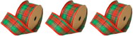 LAALU Set of 3 ribbons: red-green plaid ribbons 4 × 270 cm - Ribbon