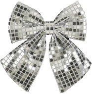 LAALU Bow with Disco Ball Effect, Silver, 20 × 23cm - Ribbon Bow