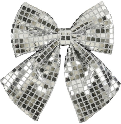 LAALU Bow with Disco Ball Effect, Silver, 20 × 23cm - Ribbon Bow - Main image