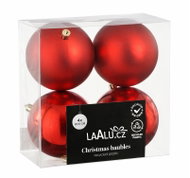 LAALU Set of 4 Baubles: Round Red Mix Baubles 10cm - Christmas Ornaments