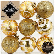 LAALU Set of 9 Ornaments: Round Ornaments Gold Mix 6cm - Christmas Ornaments