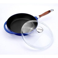LAVA METAL Cast Iron Pan with Wooden Handle and Glass Lid 24cm - Blue - Pan