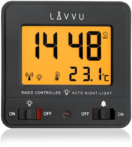 LAVVU Nordlys Digitální budík řízený rádiovým signálem se světelným senzorem, černý - Alarm Clock - Main image