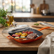 LAVA Metal Cast iron grill pan with lid, orange, 28 × 28 cm - Pan
