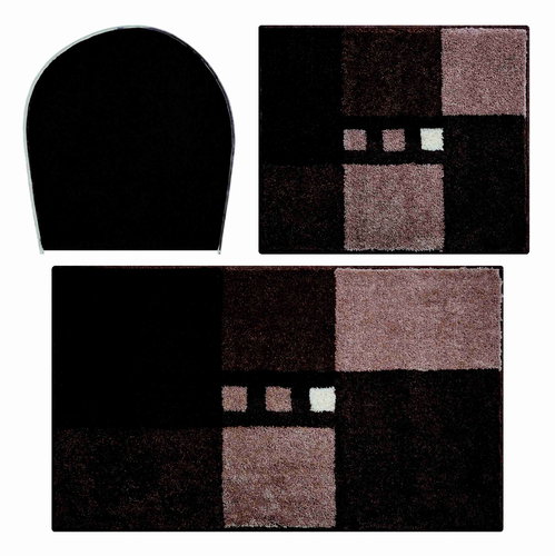 LineaDue MERKUR Set 3 pcs (Cover, 40x50cm without Cutout + 50x80cm) SET, Brown - Toilet Mat - Main image