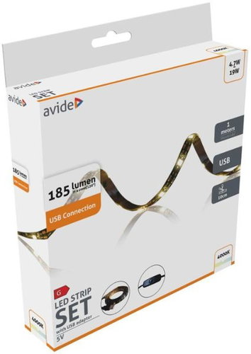 AVIDE Set waterproof LED strip 1 m with switch and USB - LED Light Strip - Main image