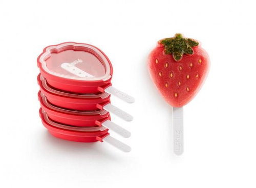 Lékué Tvořítka na zmrzlinu ve tvaru jahody Strawberry popsicles 4ks - Ice Pop Mould - Main image