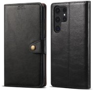 Lenuo Samsung Galaxy S23 Ultra fekete bőr flip tok - Mobiltelefon tok