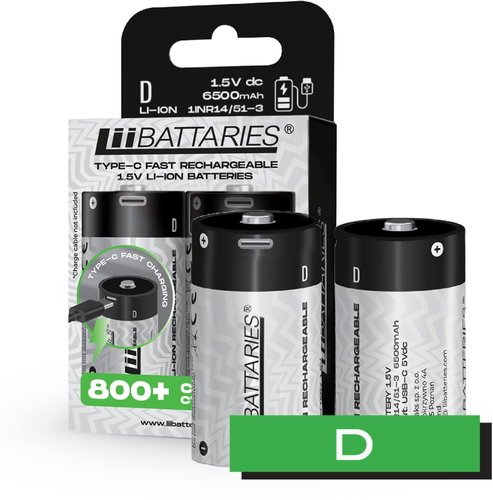LIIBATTARIES Rechargeable battery pencil D - 6500 mAh USB-C - Rechargeable Battery - Main image