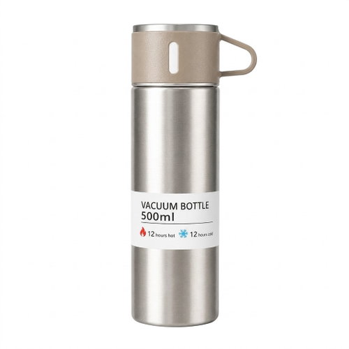 Livefy Vello Thermos Flask with Cup 500ml, Beige - Thermos - Main image
