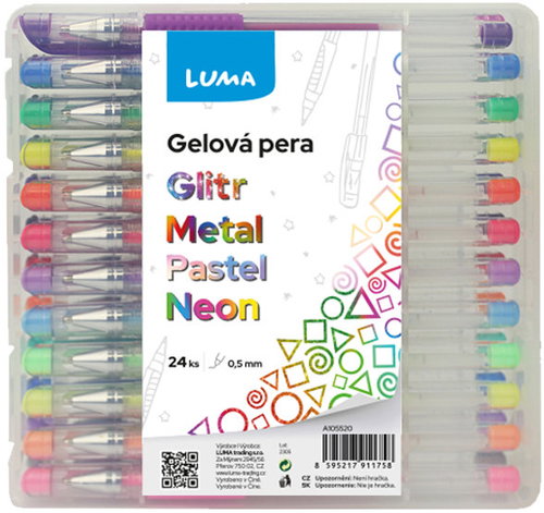 LUMA set Glitter, Metal, Neon and Pastel, 0.5 mm - set of 24 colours - Gel Pen  - Main image