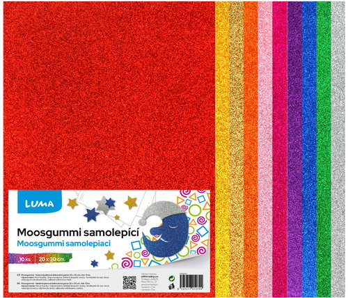 LUMA Moosgummi A4 BIO GLITR, samolepicí, mix barev - balení 10 ks - Habgumi - Fő fotó