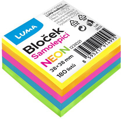 LUMA TRADING Self-Adhesive 38 × 38 mm, 5 × 36 Sheets, Neon Colour Mix - Memo Pad - Main image