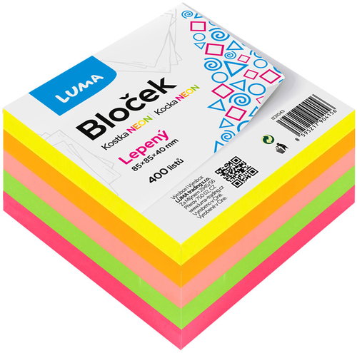 LUMA TRADING lepený 85 × 85 × 40 mm, 4 × 100 lístků, neonový mix barev - Memo Pad - Main image
