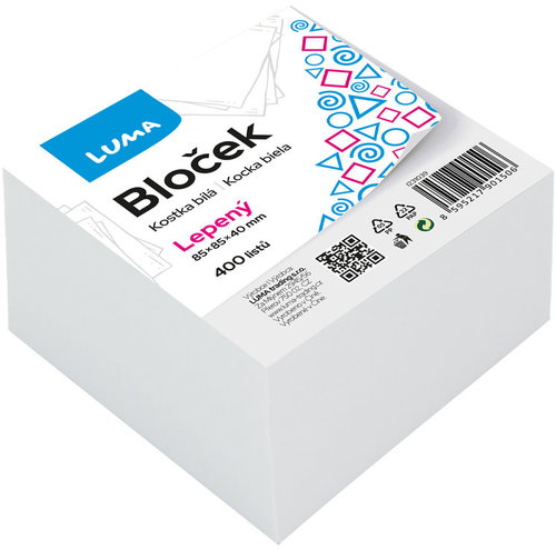 LUMA TRADING lepený 85 × 85 × 40 mm, 400 lístků, bílý - Memo Pad - Main image
