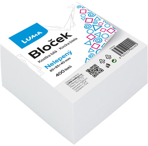 LUMA TRADING nelepený 85 × 85 × 40 mm, 400 lístků, bílý - Memo Pad - Main image