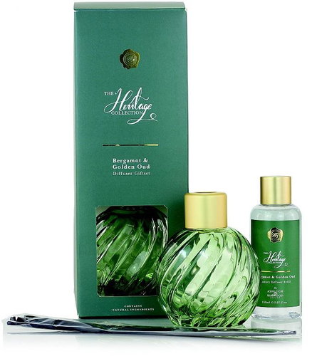 Ashleigh & Burwood Gift set glass GREEN with refill BERGAMOT & GOLDEN OUD 150 ml - Reed Diffuser - Main image