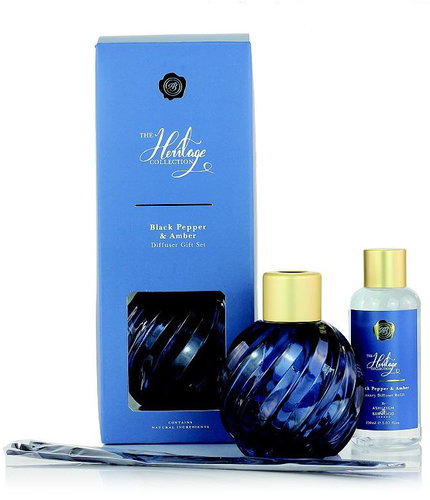 Ashleigh & Burwood Gift set glass BLUE with filling BLACK PEPPER & AMBER 150 ml - Reed Diffuser - Main image