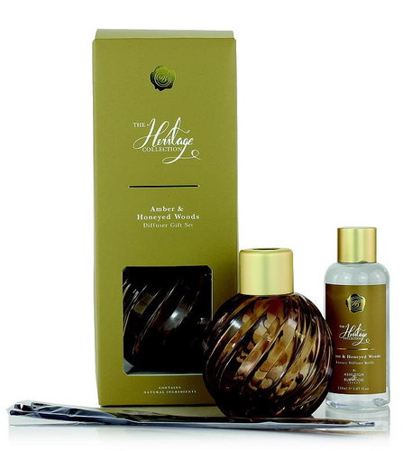 Ashleigh & Burwood Glass AMBER gift set with AMBER & HONEYED WOODS 150 ml refill - Incense Sticks - Main image
