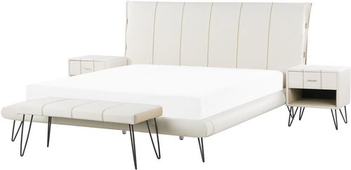 BELIANI souprava nábytku do ložnice BETIN 180 × 200 cm, eko kůže, bílá, 203376 - Postel - Main image