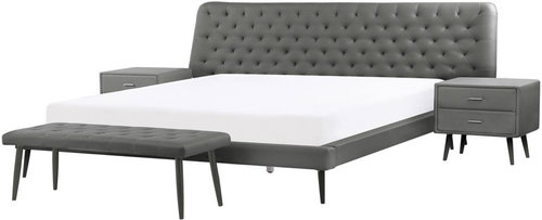BELIANI souprava nábytku do ložnice ESSONNE 180 × 200 cm, eko kůže, šedá, 203547 - Postel - Main image