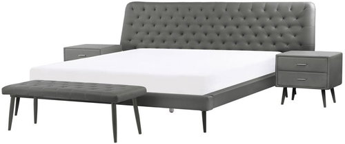 BELIANI souprava nábytku do ložnice ESSONNE 160 × 200 cm, eko kůže, šedá, 203550 - Postel - Main image