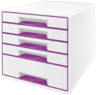 Leitz WOW CUBE, 5 fiókos, fehér és lila színben - Fiókos doboz