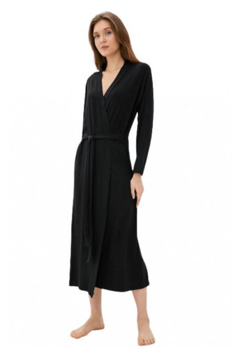 Luisa Moretti - Women's bamboo bathrobe Chantal, black - Bathrobe - Main image