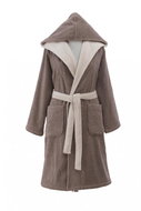 Soft Cotton - Ladies short robe Leaf with hood, brown, S - Bathrobe
