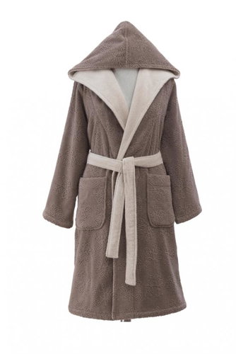 Soft Cotton - Ladies short robe Leaf with hood, brown - Bathrobe - Main image