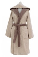 Soft Cotton - Ladies short robe Leaf with hood, beige, L - Bathrobe