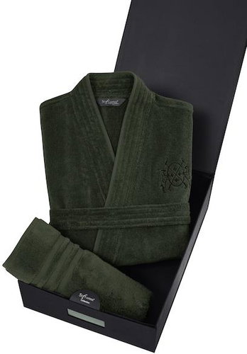 Soft Cotton - Pánský župan Smart v Dárkovém balení s ručníkem, khaki, S - Župan - Main image