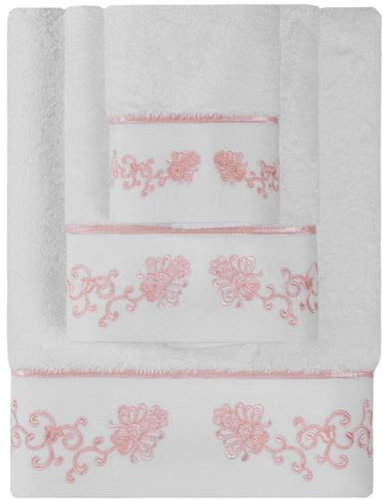 Soft Cotton Osuška Diara 85 × 150 cm, bílá - růžová výšivka - Bath Towel - Main image