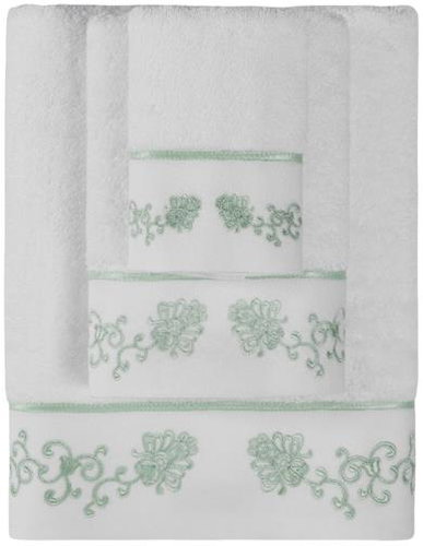 Soft Cotton Osuška Diara 85 × 150 cm, bílá - mentolová výšivka - Bath Towel - Main image