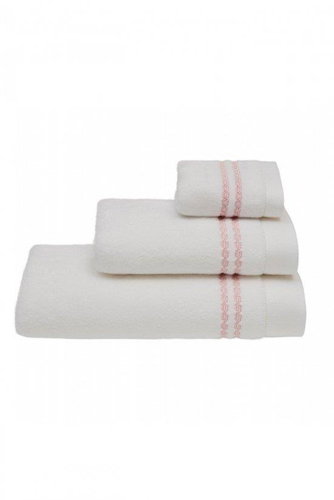 Soft Cotton Osuška Chaine 75 × 150 cm, bílá - růžová výšivka - Bath Towel - Main image