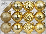 Vianočné ozdoby Súprava 12 ks ozdôb: Ozdoby guľaté zlaté mix 6 cm - Vánoční ozdoby