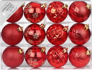 Sada 12 ks ozdob: Ozdoby kulaté červené mix 6 cm - Vánoční ozdoby