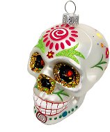 Ozdoba, lebka s farebnými ornamentmi strieborná 9 cm - Vianočné ozdoby