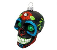 Ozdoba lebka s barevnými ornamenty černá 9 cm - Vánoční ozdoby